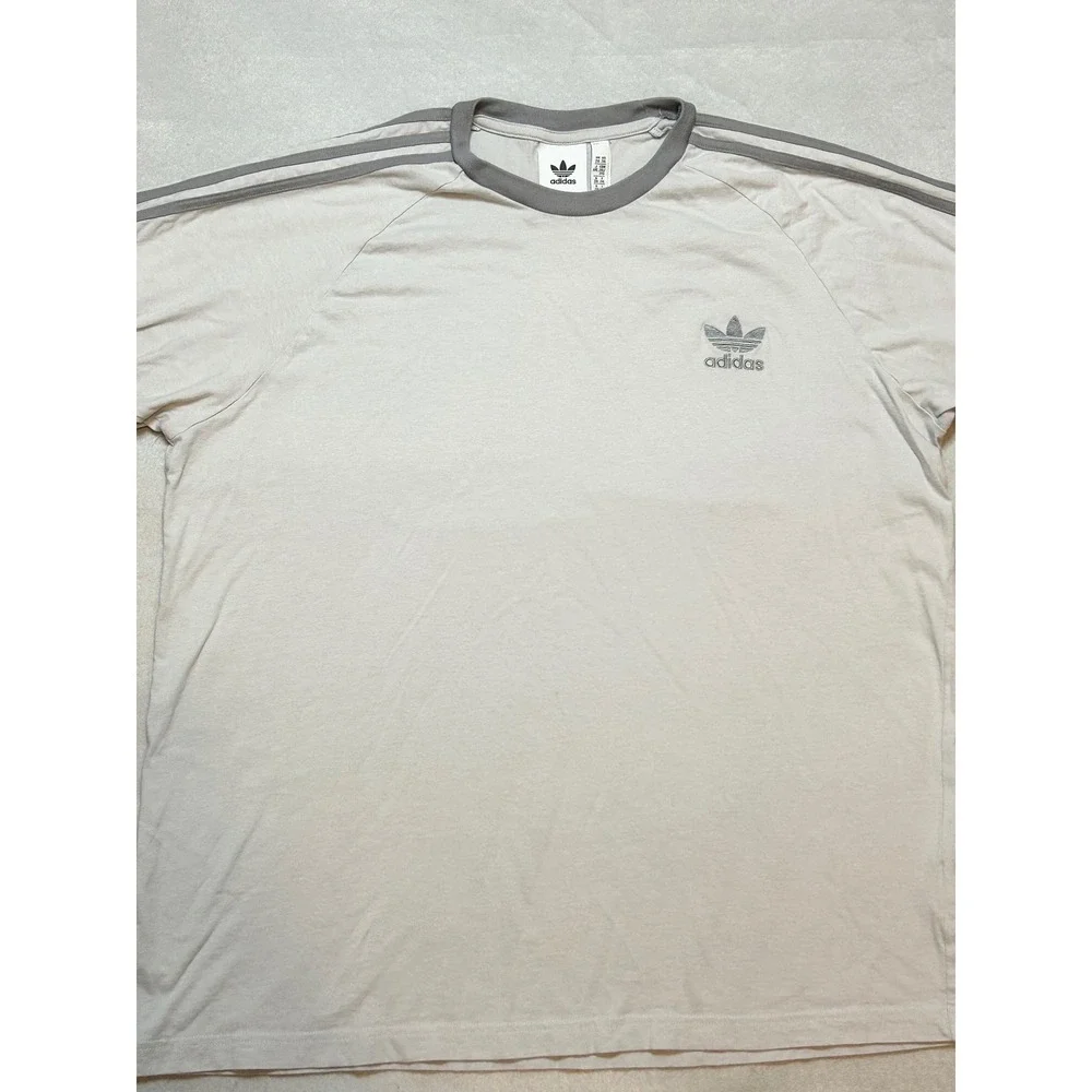 Adidas Originals Mens 2XL Grey Ringer T-Shirt Trefoil 3-Stripe Raglan Tee
